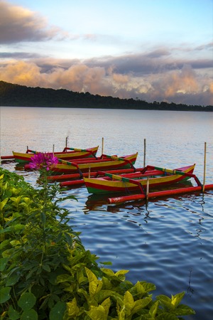 Beautiful Bratan lake. Bali Indonesia. Tropical summerの写真素材