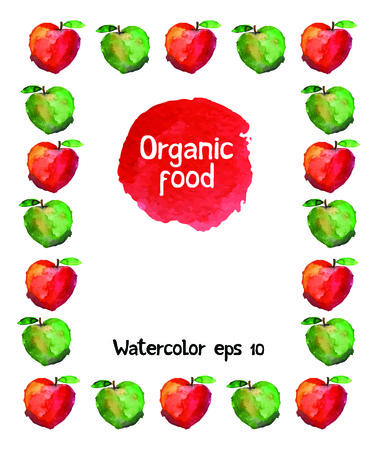 Red watercolor apple. Colorful watercolor vector frameのイラスト素材