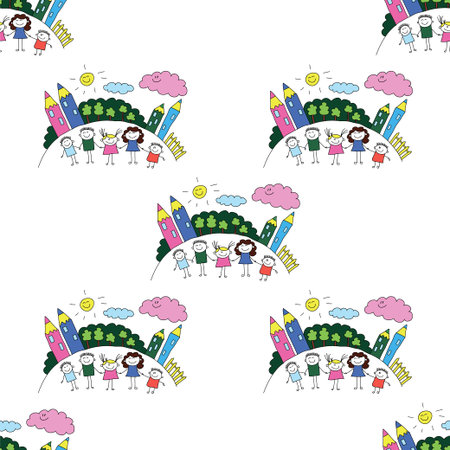 Vector seamless pattern. Kids, school and education imageのイラスト素材