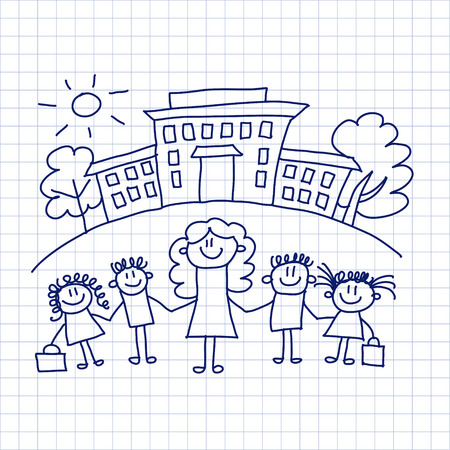 Seamless colorful vector pattern. Kids drawing styleのイラスト素材