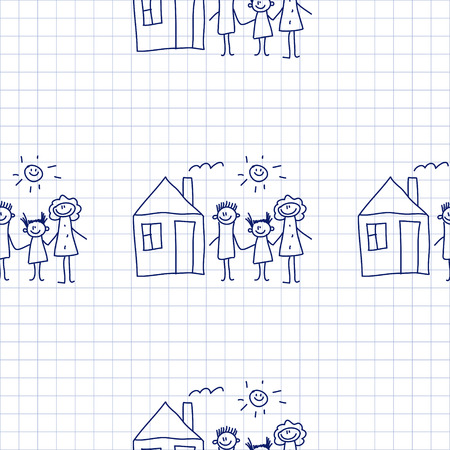 Seamless colorful vector pattern. Kids drawing styleのイラスト素材