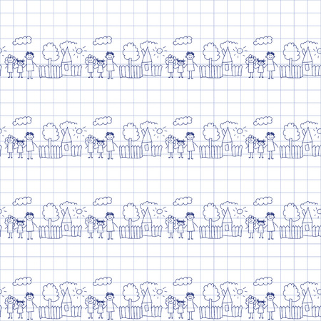 Seamless colorful vector pattern. Kids drawing styleのイラスト素材