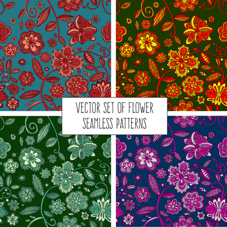 Vector seamless flower pattern. Colorful background. Hand drawing.のイラスト素材