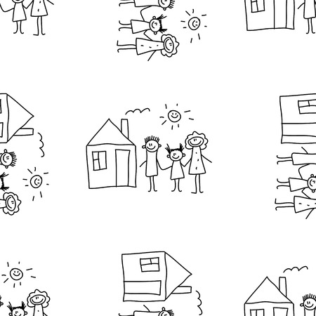 Seamless colorful vector pattern. Kids drawing styleの写真素材