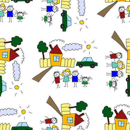 Seamless vector pattern. Kids drawing style backgroundの写真素材
