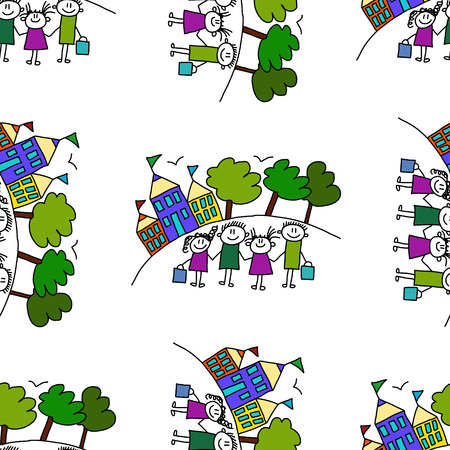 Seamless vector pattern. Kids drawing style backgroundの写真素材