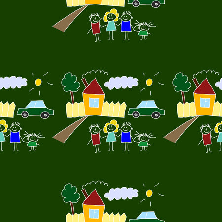 Colorful seamless vector pattern. Green blackboard. Kids drawing styleの写真素材