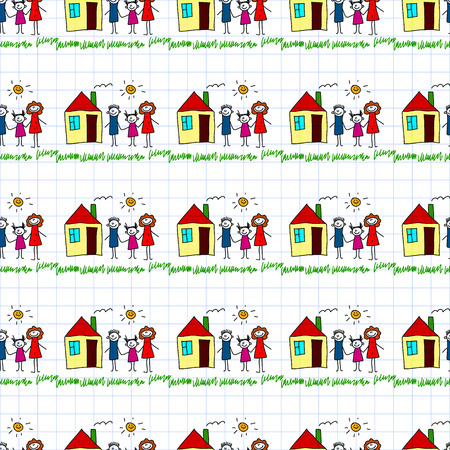 Seamless colorful vector pattern. Kids drawing styleの写真素材