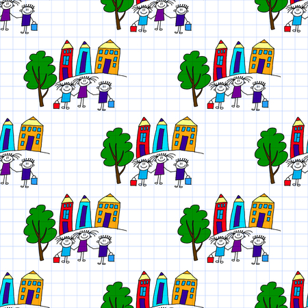 Seamless colorful vector pattern. Kids drawing styleの写真素材