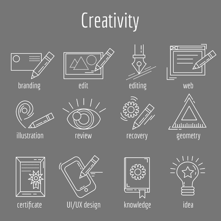 Vector set of icons about creative process Linear imagesのイラスト素材