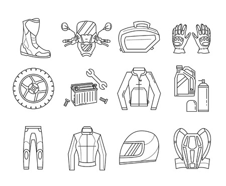 Vector set of motorcycle icons Motorcycle parts and clothesのイラスト素材