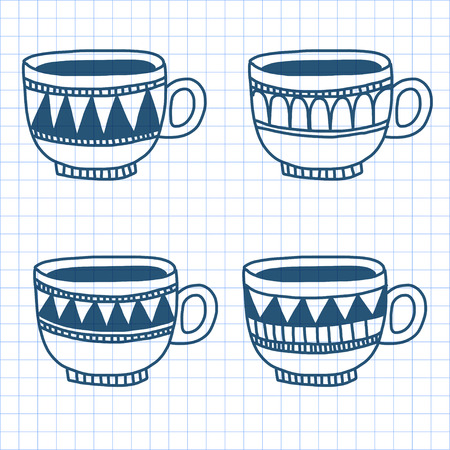 Image with coffee cups Doodle style Hand drawn pictureのイラスト素材