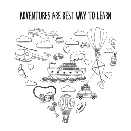 Hand drawn doodle elements Travel and adventure Kids drawingのイラスト素材