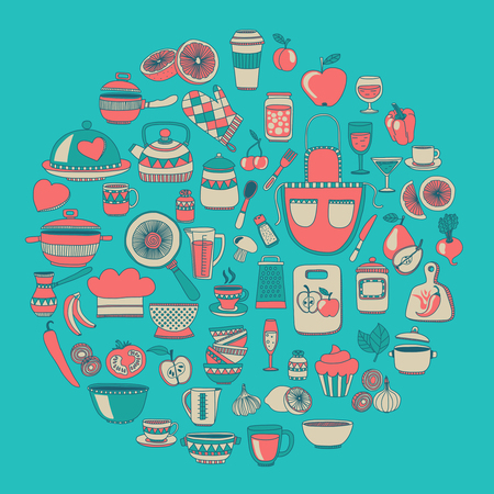 Cooking Doodle style elements Hand drawn pictureのイラスト素材