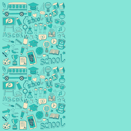 Back to School doodle set. Supplies for Sport Art Reading Science Geography Biology Physics Mathematics Astronomy Chemistryのイラスト素材