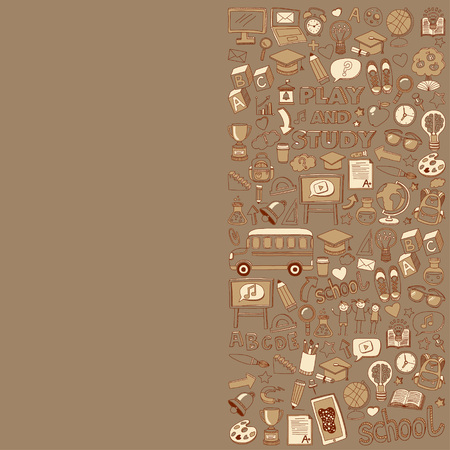 Back to School doodle set. Supplies for Sport Art Reading Science Geography Biology Physics Mathematics Astronomy Chemistryのイラスト素材