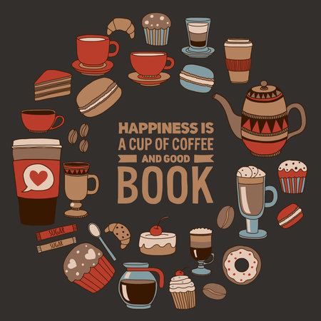 Hand drawn poster with quote about coffee Doodle style imageのイラスト素材