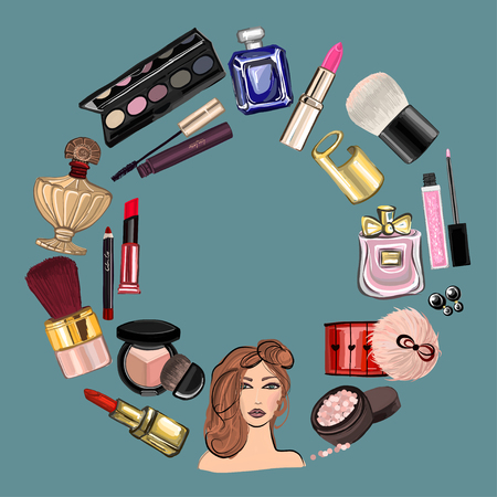 Hand drawn images Cosmetics and Perfume For any kind of designのイラスト素材