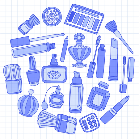 Vector doodle set of perfume and cosmetics Hand drawn iconsのイラスト素材