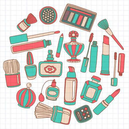 Vector doodle set of perfume and cosmetics Hand drawn iconsのイラスト素材