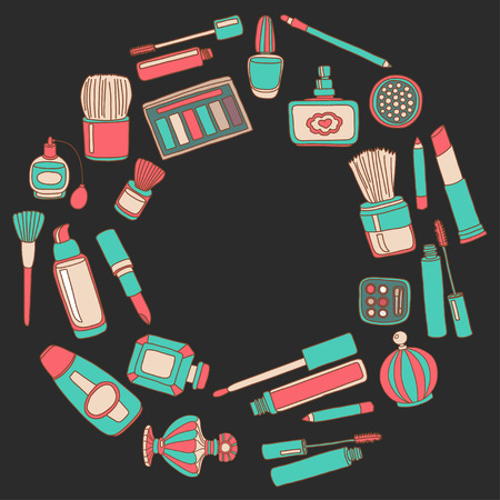 Vector doodle set of perfume and cosmetics Hand drawn iconsのイラスト素材