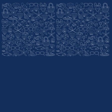 Vector doodle pictures of beach vacation and tropical sea life Hand drawn images