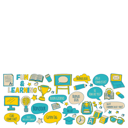 Doodle vector icons Foreing language learning Hand drawn imagesのイラスト素材