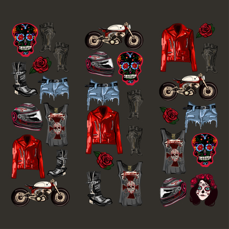 Motorcycle fashion Biker digital watercolor hand drawn imagesのイラスト素材