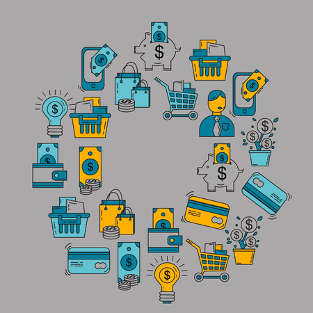Vector set of business and finance Bank Internet shopping Payments Moneyのイラスト素材