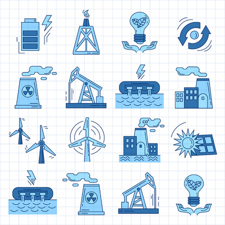 Energy Ecology and Pollution Vector set of icons Linear designのイラスト素材