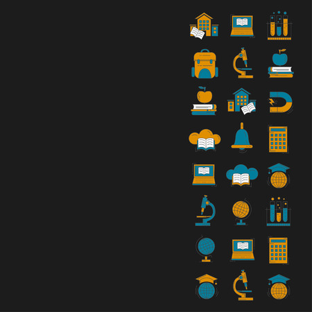 School and education vector icons on blackboard for any kind of designのイラスト素材