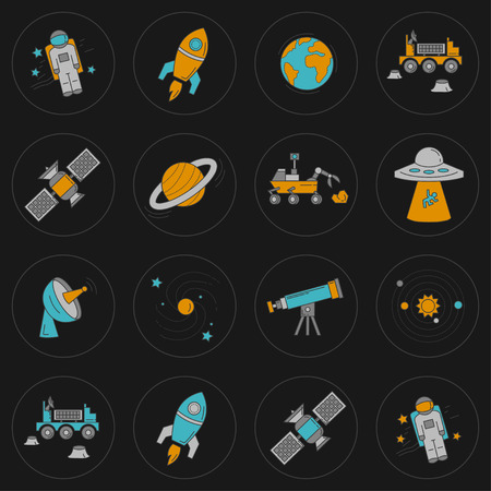 Vector set of space and astronomy icons Linear designのイラスト素材