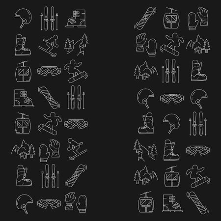 Vector set of snowboard and ski icons Linear designのイラスト素材