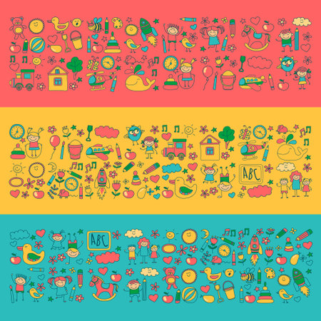 Doodle vector kindergarten elements Hand drawn imagesのイラスト素材