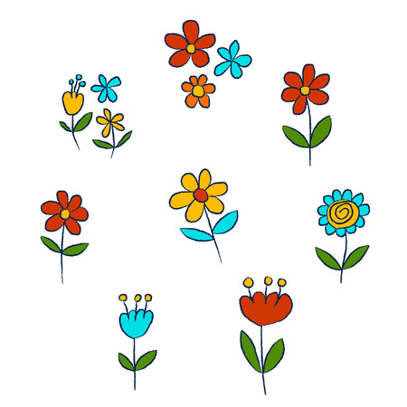 Vector set of doodle flowers Hand drawn imagesのイラスト素材