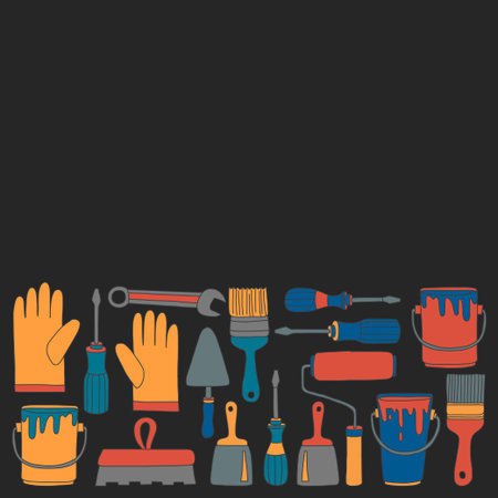 Repair and renovation tools Hand drawn vector picturesのイラスト素材