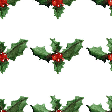 Holly jolly Merry Christmas Seamless pattern Hand drawn imageの写真素材
