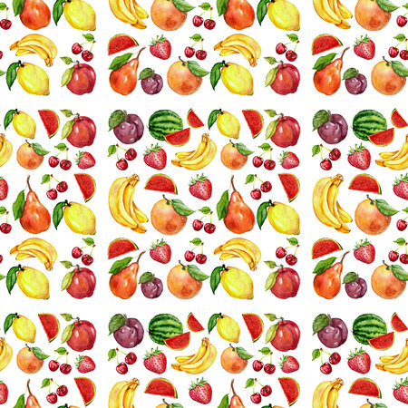 Watercolor seamless pattern with fruits Hand drawn imageの写真素材