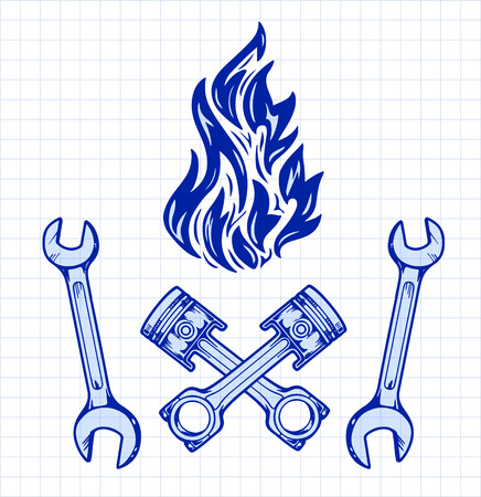 Vector biker set Hand drawn elements Repair Garage Motorcycle Biker Riderのイラスト素材