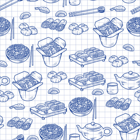 Set with Asian and Chinese cuisine icons Vector hand drawn elements for any kind of designのイラスト素材