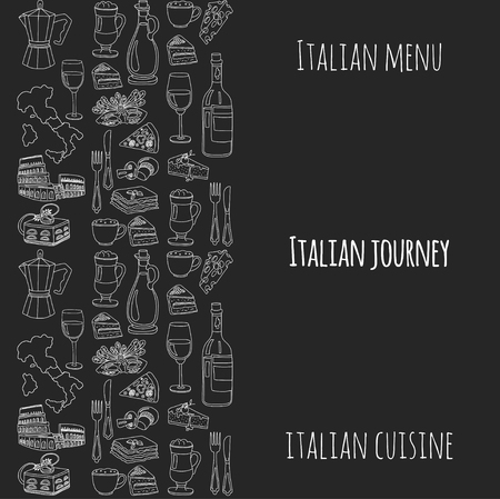 Vector doodle set for italian menu. Journey to italian cuisine and cultureのイラスト素材