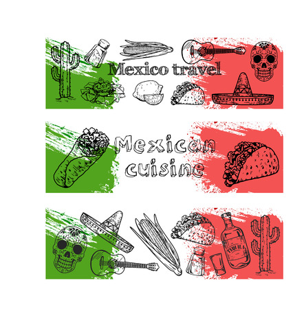 Welcome to Mexico Vector banners with hand drawn imagesのイラスト素材
