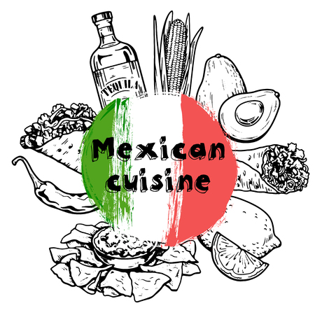 Mexican cuisine Vector set of hand drawn iconsのイラスト素材