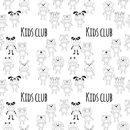 Seamless vector pattern with cute kids wearing animal costumesのイラスト素材