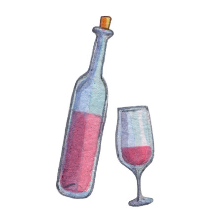Image of red wine Hand drawn watercolor illustrationの写真素材