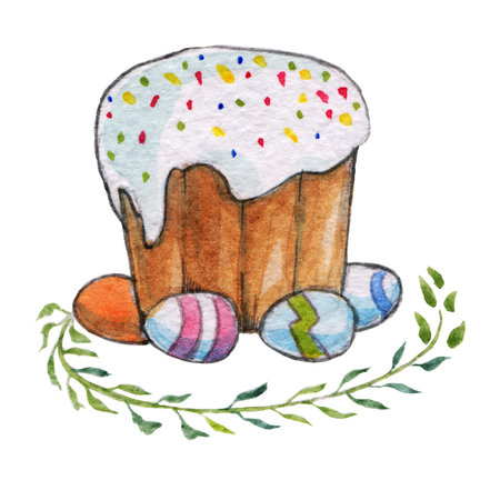 Easter cake Hand drawn watercolor picture