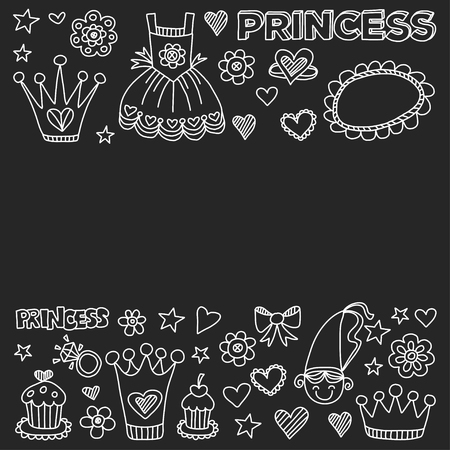 Princess Doodle icons For baby shower, toy shopのイラスト素材