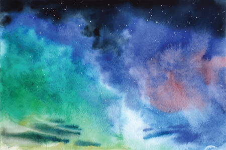 Watercolor universe Sky, stars, deep space Violet, blue, fantasy backgroundの写真素材