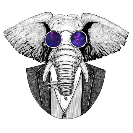 African or indian Hipster animal Hand drawn image for tattoo, emblem, badge,  patch, t-shirtの写真素材