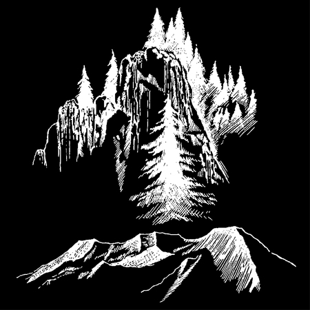 Wild nature Mountain Wood Trees North landscapeのイラスト素材